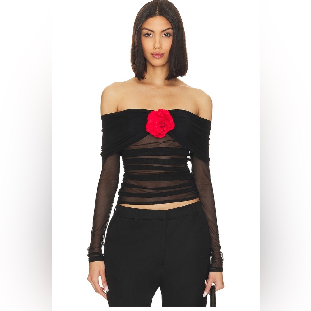 Amanda Uprichard X Revolve Nellia Blouse in Black With Red Rose